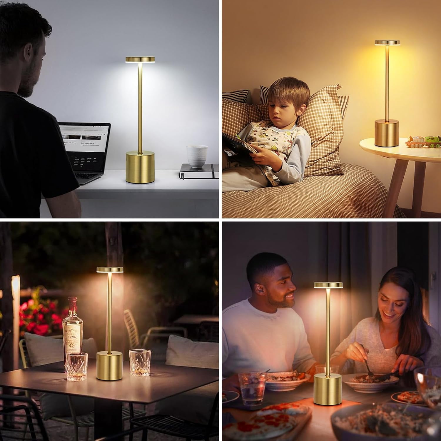 OhhGo Rechargeable Cordless LED Table Lamp, Portable LED Touch Lamp 3 Level Dimmable Tables Lights Reading Lamps 5200mah Battery Powered USB Bedside Lamps Decoration Lights（2 Pcs Gold)