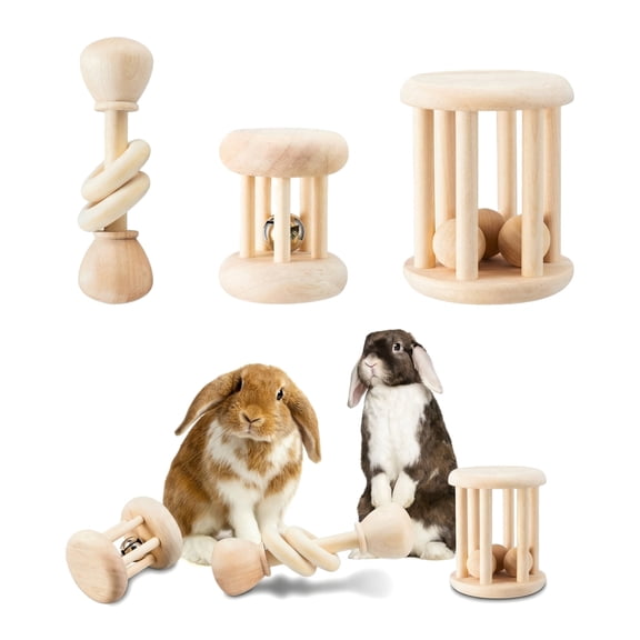 4 Pcs Wooden Pet Toys - Safe Rabbit & Guinea Pigs Teeth Grinding Toys for Chinchillas, Hamsters & Small Animals - Indoor & Outdoor