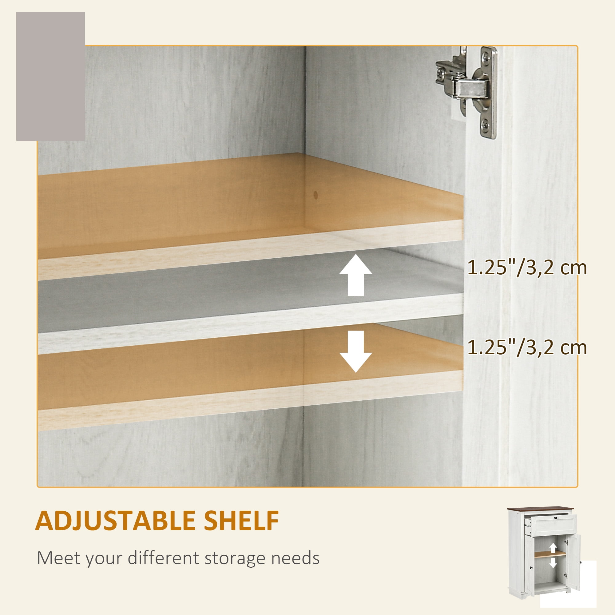 HOMCOM Farmhouse Storage Cabinet, Sideboard with Double Doors, Drawer, and Adjustable Shelf for Kitchen, Bedroom, Living Room, White