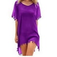 thumbnail image 2 of Babibeauty Women Beachwear Cover up Tassel Chiffon Dress Women Beachwear Cover up Swimwear Sun-proof Top, Purple, 2 of 4