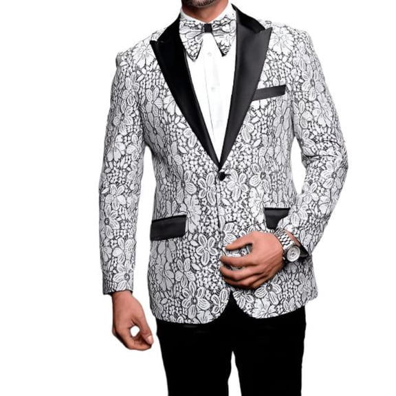 Men Insomnia Manzini Blazer Stage Performer Singer Prom MZN138 White black Lace