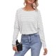 thumbnail image 1 of VISgogo Mujer Primavera Jumper Camisa, Rayas Cuello Redondo Mangas Largas Pullover Tops para Niñas, Negro/Gris/Blanco VISgogo moda, 1 of 7