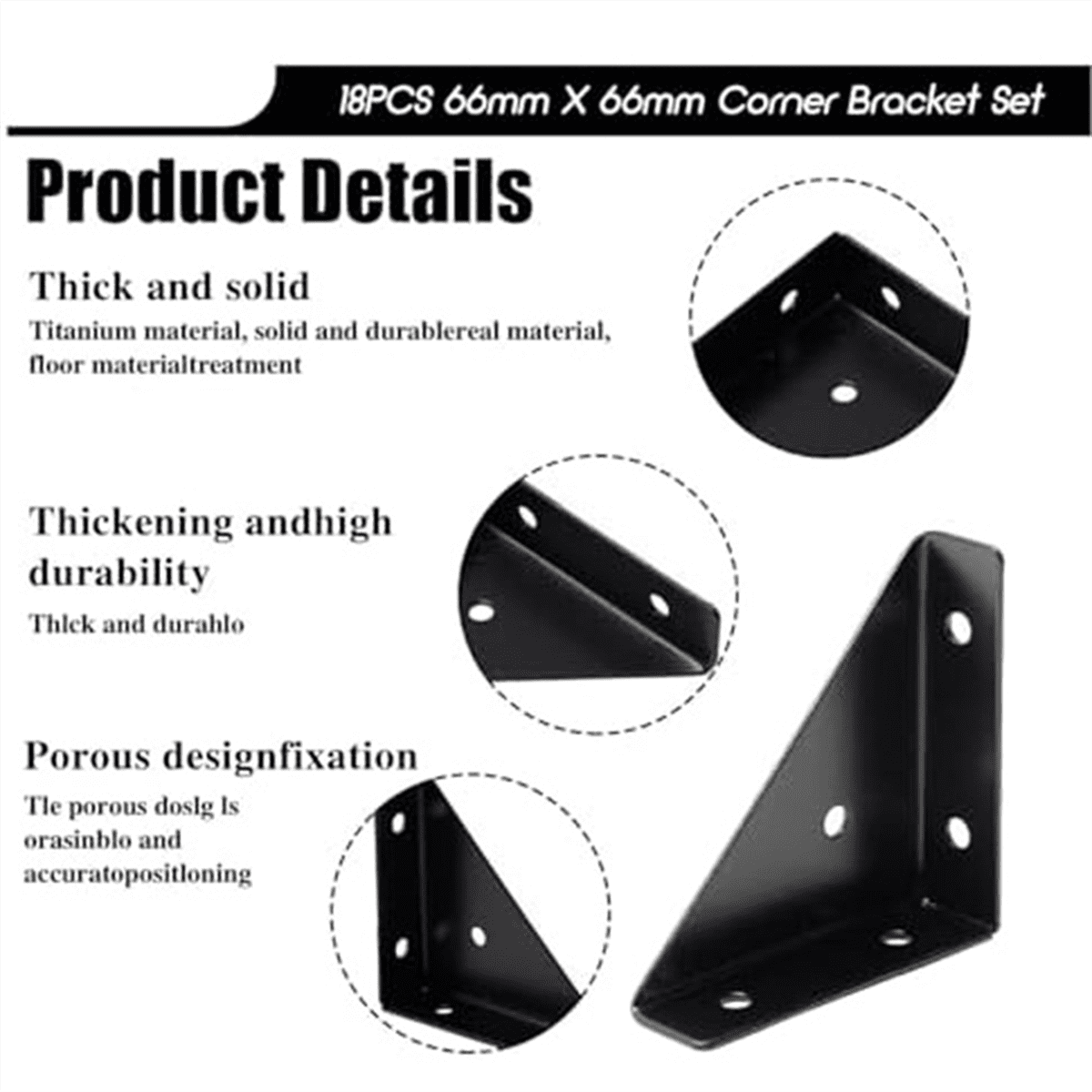 Angle Bracket, Metal Angle Bracket, Triangular Shelf Bracket, Corner Table Connector for Bed, Table, 66mm x 66mm,18 Pcs
