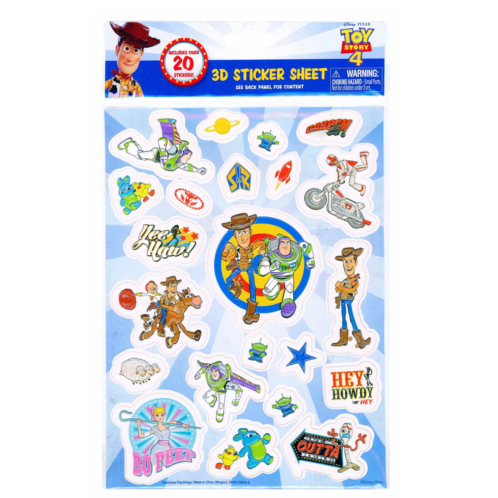 Toy Story 4 3D Raised Sticker Sheet Arts Crafts Scrapbook Decor 20 Set