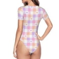 thumbnail image 4 of The Xecao Heart Buffalo Plaid Women's Crew Neck Body Suit, a short-sleeved bodysuit and basic swimsuit, both comfort and style for dating and daily life, 4 of 9