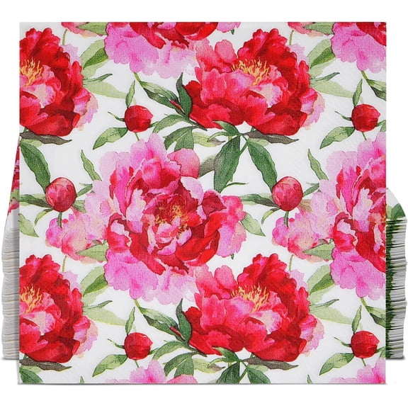 Gift Boutique Spring Blush Peony Floral Cocktail Napkins, Disposable Paper Beverage Napkins for Bridal Showers, Garden Parties & Events, 100 Count