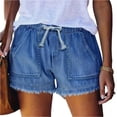 thumbnail image 3 of Nestiefly Womens Lightweight Shorts Casual Baggy Trendy Hot Pants Elastic Waist Drawstring Comfy Shorts with Pockets Dark Blue M, 3 of 8