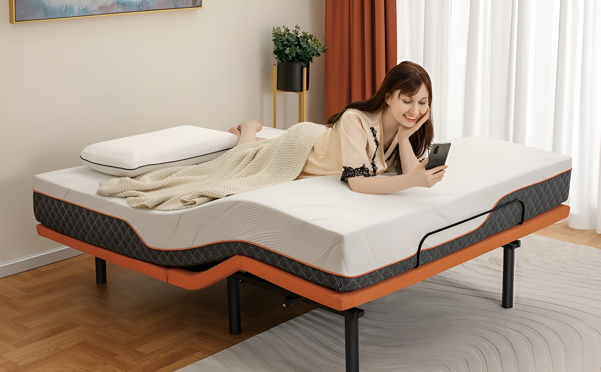 ESHINE Twin XL Adjustable Bed Frame, with Massage, Wireless Remote, USB, Under Bed Night Light, Head and Foot Incline, 3000 Series