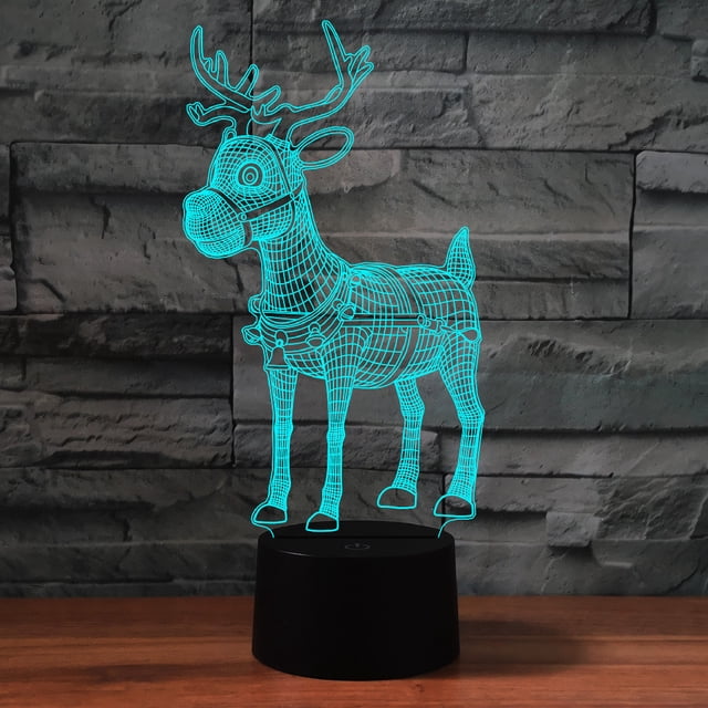 Luz nocturna LED 3D con ciervos navideños que cambian de color para niños