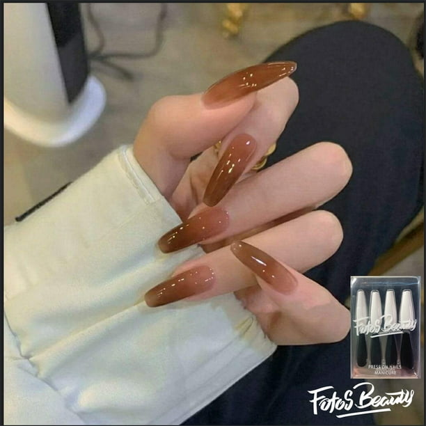 Fofosbeauty 24pcs Press-on Nails Coffin Manicure Nail Polish, Ice Mocha - Fofosbeauty 24pcs Press-on Nails Coffin Manicure Nail Polish, Ice Mocha -
