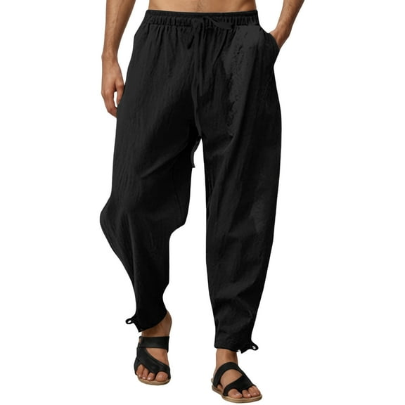 JTieacloth Wide Leg Pants for Men Men's Casual Pants Lightweight Breathable Loose Fit Twill Beach Drawstring Comfortable Elastic Waist Everyday Relaxed Trousers For Outdoor Travel Black