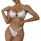 thumbnail image 1 of Mujer Bikini Traje De Baño Correas Sin Espalda Pecho Ahueca Hacia Fuera Tela Intermitente Traje De Baño De Dos Piezas Blanco L, 1 of 6