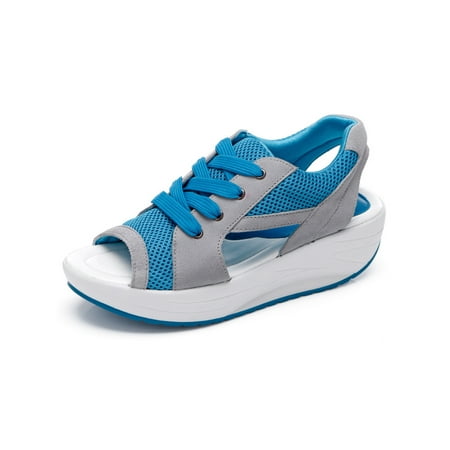 

Colisha Womens Summer Shoes Mesh Platform Sandals Cutout Wedge Sandal Shopping Lightweight Casual Walking Shoe Peep Toe Blue 5.5