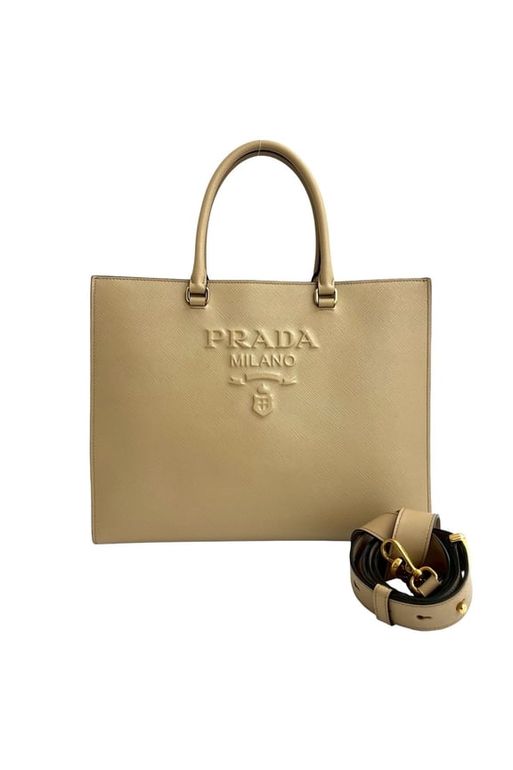Pre-Owned PRADA (Prada) Triangle Logo Embossed Saffiano Leather 2-Way Handbag/Tote Bag/Shoulder...