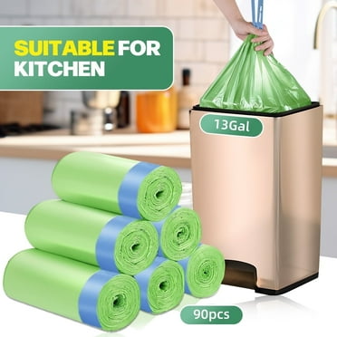 Andizun 13-Gallon Compostable Trash Garbage Bags – 90 Count (6 Pack) Tall Kitchen Bags, Great for Household Garbage/Picnic Use & Quilt Storage