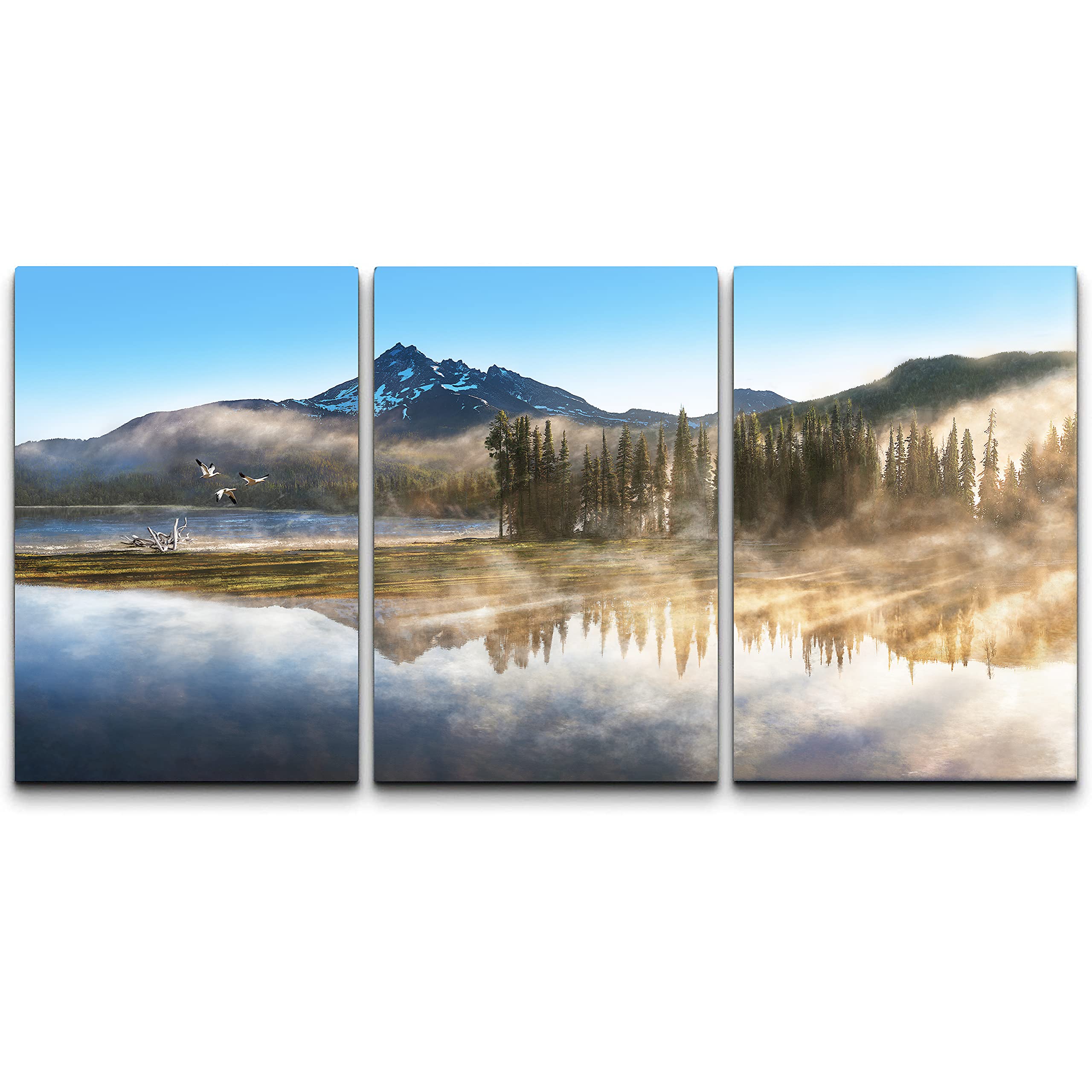 Mountain Canvas Wall Art For Living Room Paintings For Bedroom Wall Art Forest Landscape Art Large Picture Home Nature Wall Decor 3 Piece Wall Art Framed Ready to Hang Artwork, 12x16 inch x3 panels