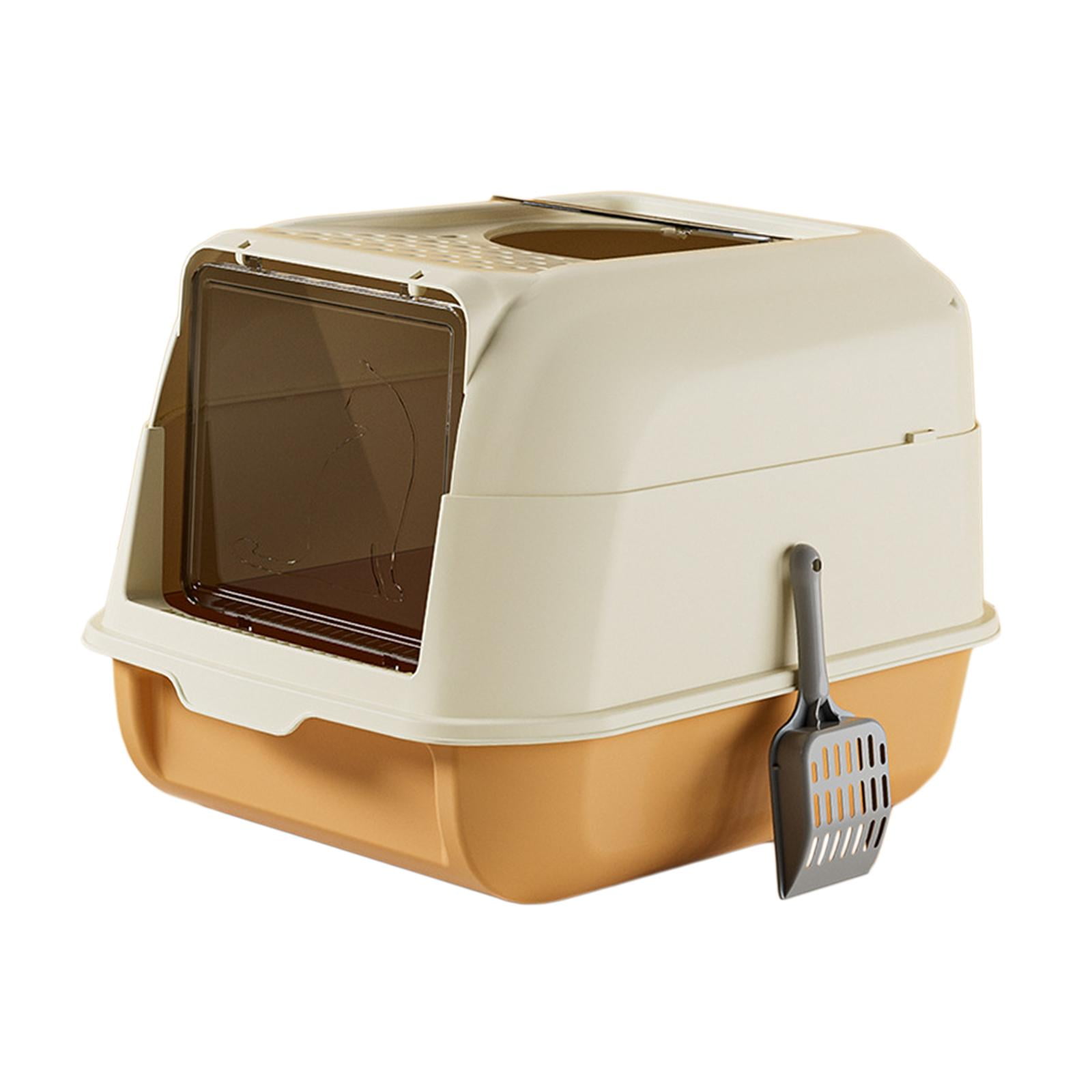 Bvdfgk Cat Litter Box with Lid Cat Litter Tray Fully Enclosed Hooded Covered Litter Pan Orange