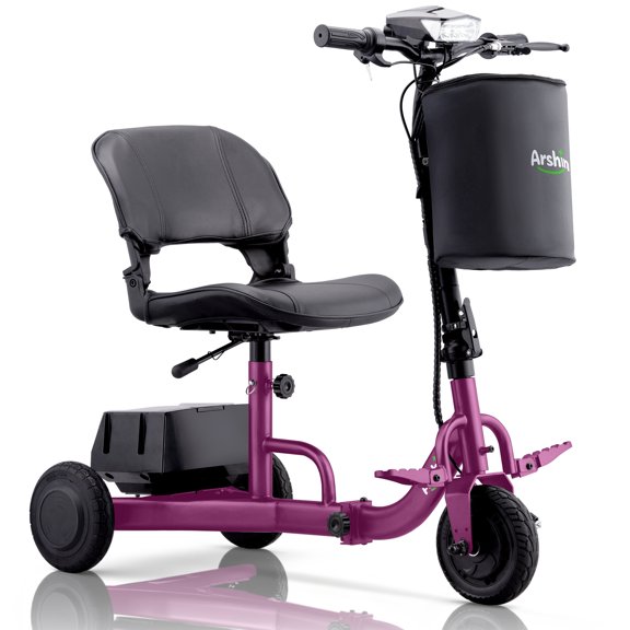 Upgrade Mobility Scooter Lightweight Foldable,All Terrain Mobility Scooters for Seniors & Adults,Arshin 300lbs Electric Wheelchair Strong Device for Travel,2 Batteries,Variable Speed(Purple)