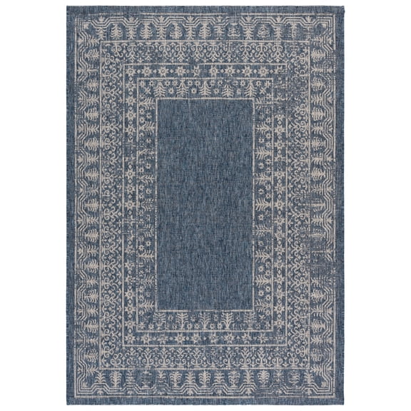 SAFAVIEH Courtyard Jolyon Bordered Indoor/Outdoor Area Rug, Navy/Grey, 5'3" x 7'7"