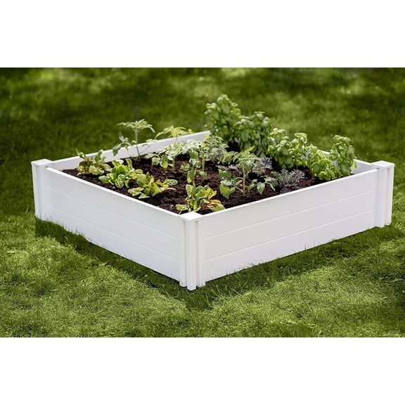 Vita Classic 4 ft x 4 ft x 11 in White Vinyl Raised Garden Bed, VT17108