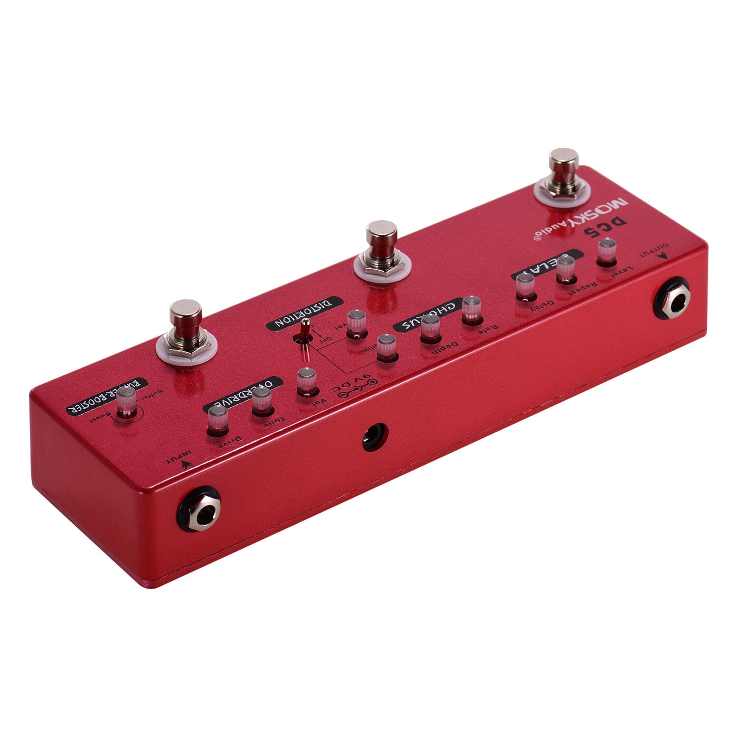MOSKY DC5 6-in-1 Guitar Multi-Effects Pedal Delay + Chorus + Distortion + Overdrive + Booster + Buffer Full Metal Shell with True Bypass