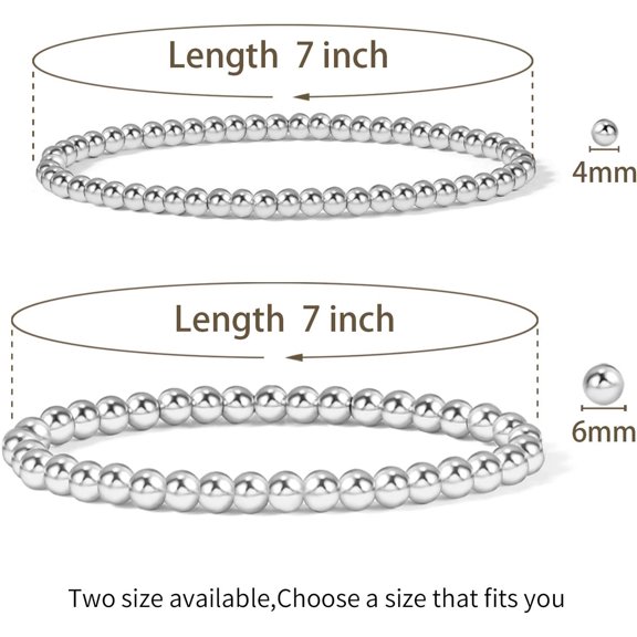 DASAW-Gold Plate Bead Bracelet for Women 14K Gold Plated Bead Ball Bracelet Stretchable Elastic Hypoallergenic Bohemian Stackable