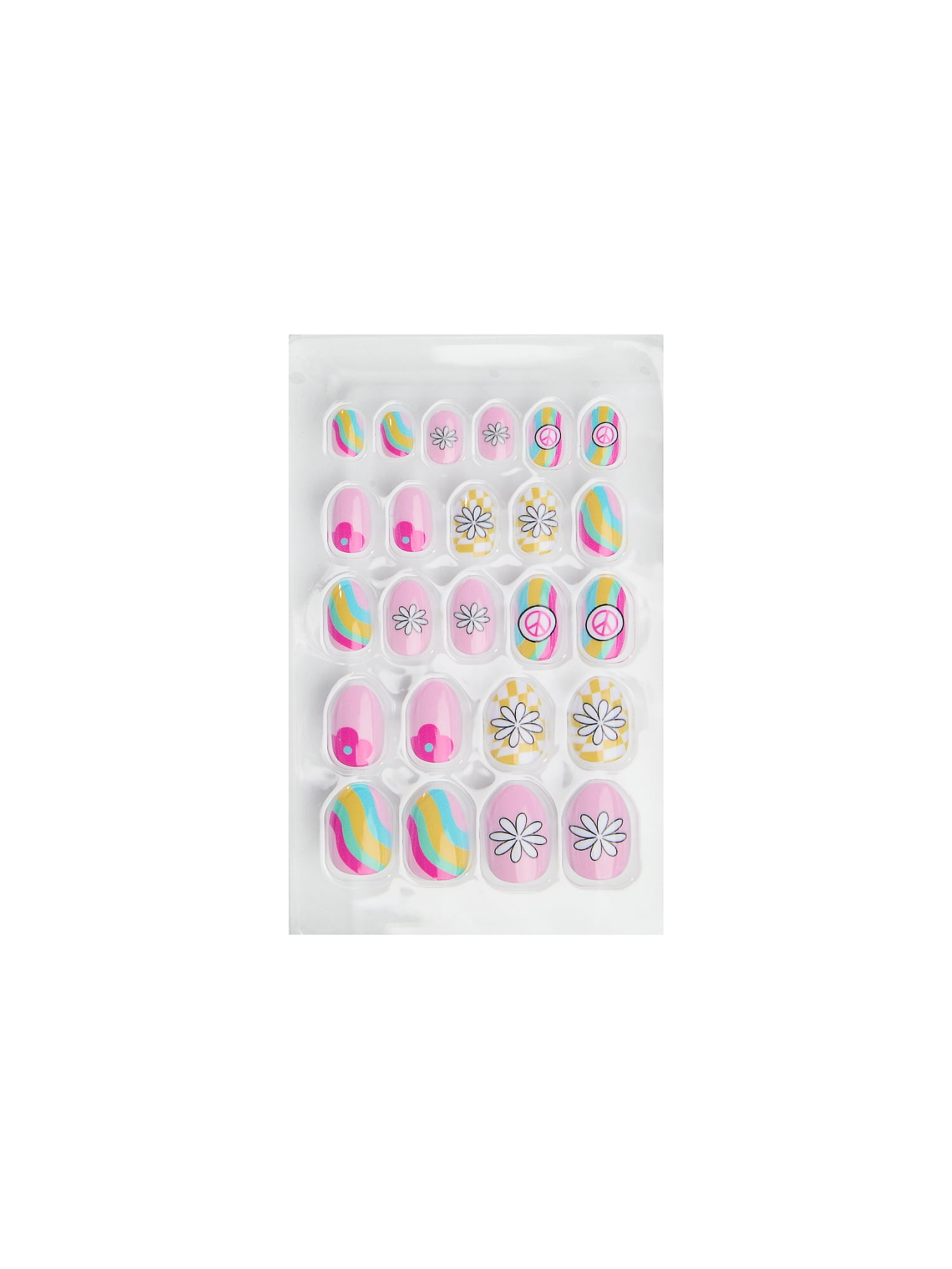 Claire's Peace Daisy Oval Shaped Press-on Nails, 24 Nails