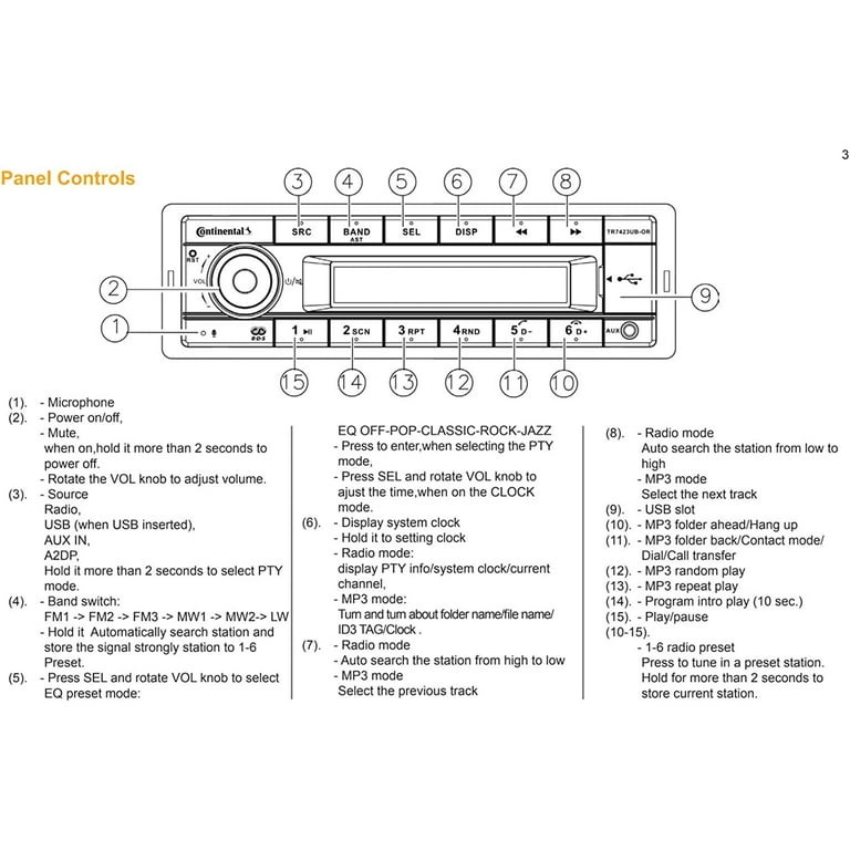 Continental TR7412UB-OR – MP3-Autoradio mit Bluetooth / USB / AUX
