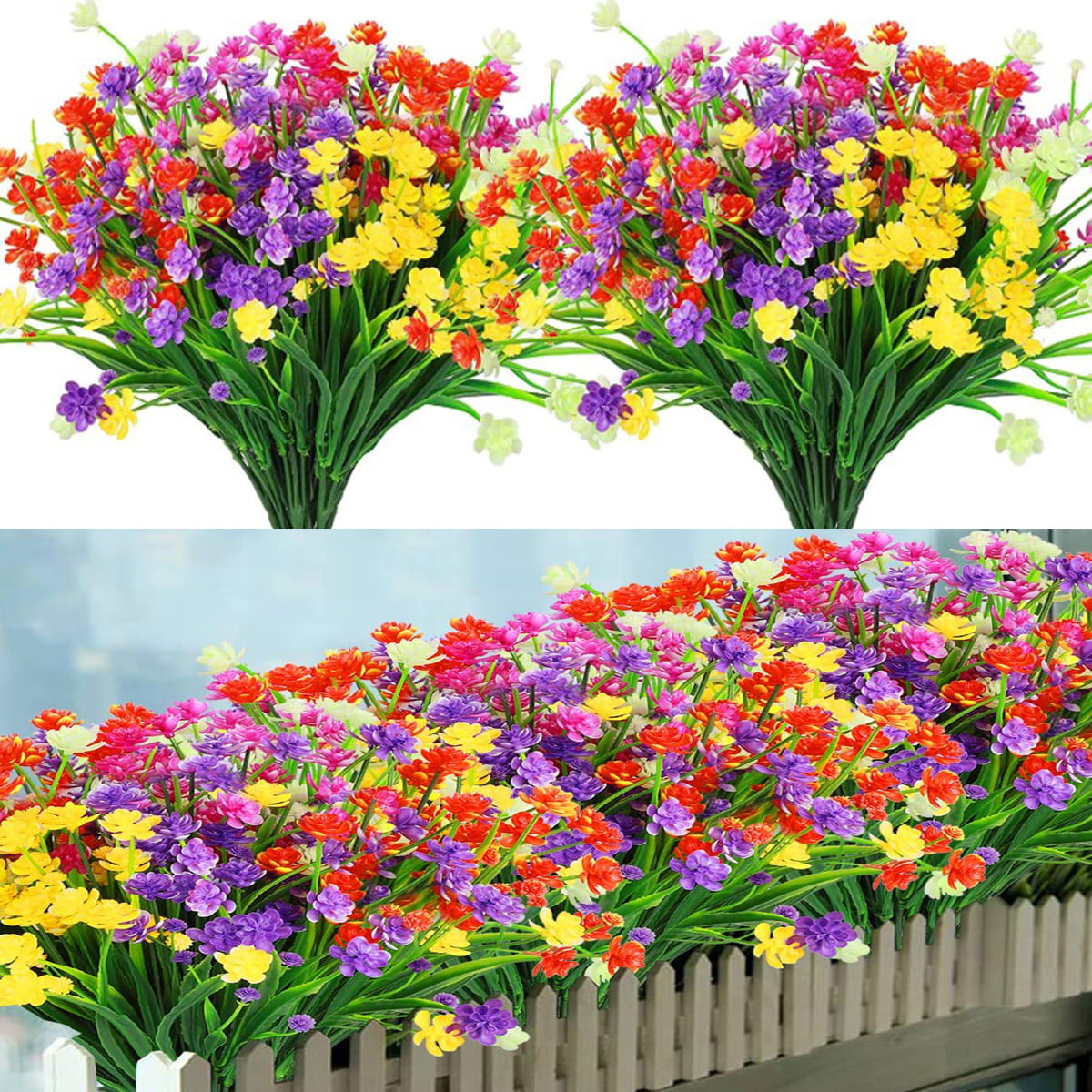 10 Bundles Artificial Fake Flowers UV Resistant Shrubs Plants, Outdoor ...