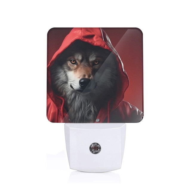 Fotbe Mysterious Hooded Wolf Luz Nocturna LED, Luz de Noche con Sensor de Luz Natural de Anochecer a Amanecer, Se Enchufa a la Pared, Blanco Cálido 0.5W-US