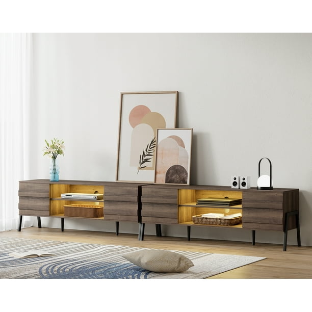 LED MidCentury TV Stand for TVs up to 100 Inch, Modern Entertainment