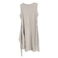 thumbnail image 4 of Vestido corto de manga corta con nudo en la cintura para mujer - Mezcla de lino ligera, corte ajustado para el verano, atuendo informal versátil, tallas S-XL, 4 of 5
