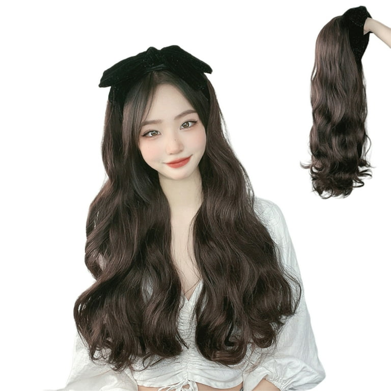 Riapawel Hairband Wig Women S Long Curly Hair Half Head Wig Cover