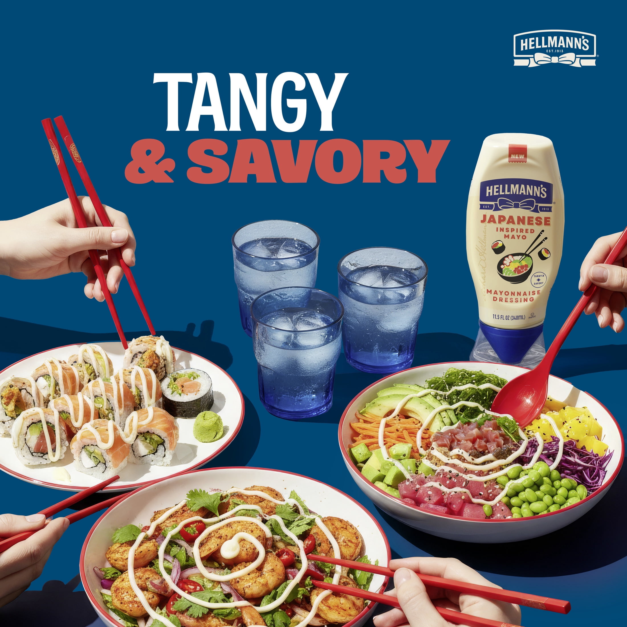 Hellmann's Japanese-Inspired Tangy & Savory Mayonnaise Dressing for Sushi, Poke Bowls & More, Japanese Style Mayo with a Boost of Umami, 11.5 fl oz squeeze bottle