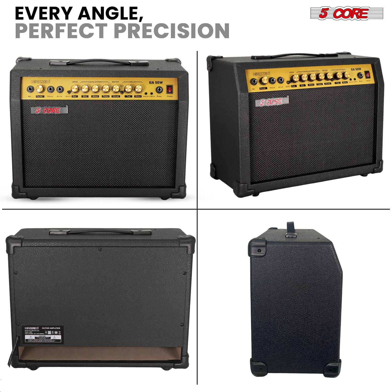 Guitar Amp 50 Watt Electric Amplifier w Built in 8" Speaker Portable Mini Amps w Aux