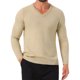 thumbnail image 1 of SUÉTER DE PULLOVER DE PUNTO DE COLOR SÓLIDO DE MANGA LARGA CON CUELLO EN V PARA HOMBRE S BEIGE, 1 of 6