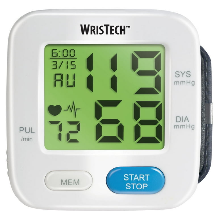WrisTech Blood Pressure Monitor with Adjustable Wrist Cuff Color Changing  LCD Monitor 