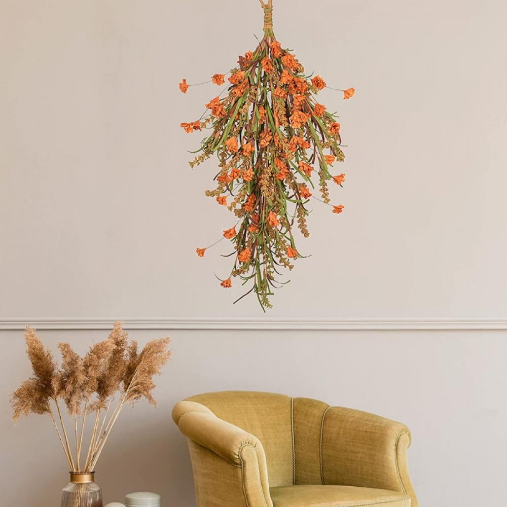 Artificial Fall Wheat Ears Swag,Autumn Harvest Decorative Swag,Hanging Teardrop Floral Swag,Farmhouse Swag Garland for Front Door,Artificial Flowers Leaves Swag Wreaths,Thanksgiving Xmas Wall Decor