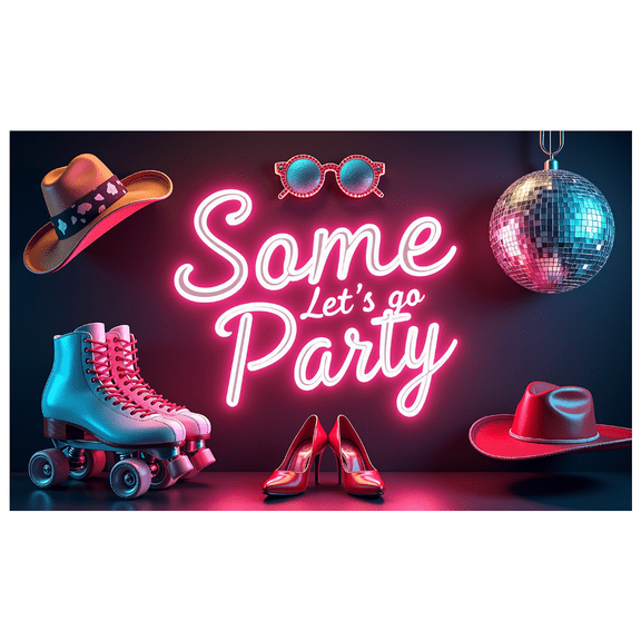 LUUFILx Let's Go Party Neon Sign Background Banner Disco Decoration Lights for Celebrations Events Photography Props Retro Backdrop Party Supplies