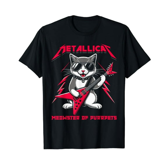Metallicat Meowster Funny Cat Rock Music T-Shirt for Men Women Cotton Top Tee Fashion Casual Short Sleeves
