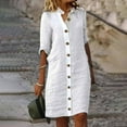 thumbnail image 2 of XDZJLR Robes pour Femmes Chemise Midi Formelle Boutonnée Manches 1/2 Col Plissé, 2 of 5