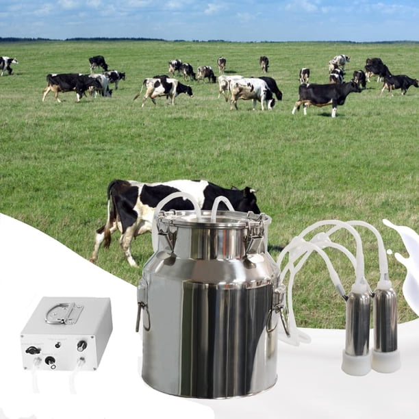 Ordeñadora de vacas de 14 l, recargable, ajustable, con pulsación de succión, extractor de leche automático portátil con 2 pezoneras y cubo de acero inoxidable para vacas.