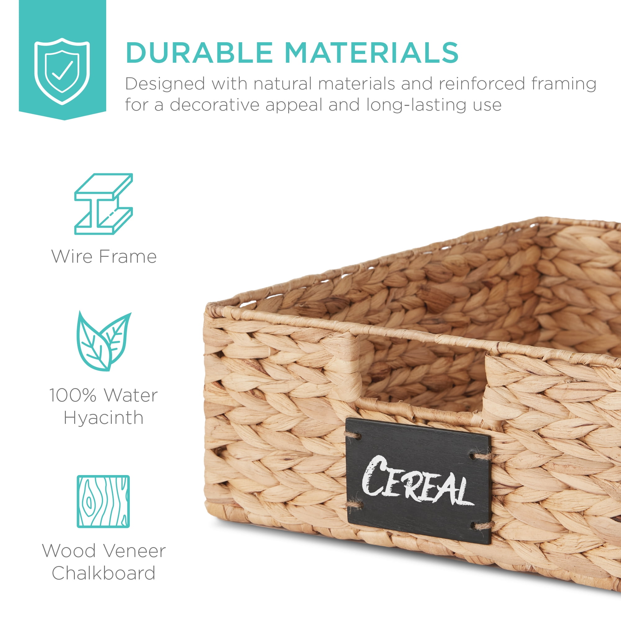 Best Choice Products Set of 4 16x12in Woven Water Hyacinth Pantry Baskets w/ Chalkboard Label, Chalk Marker - Natural