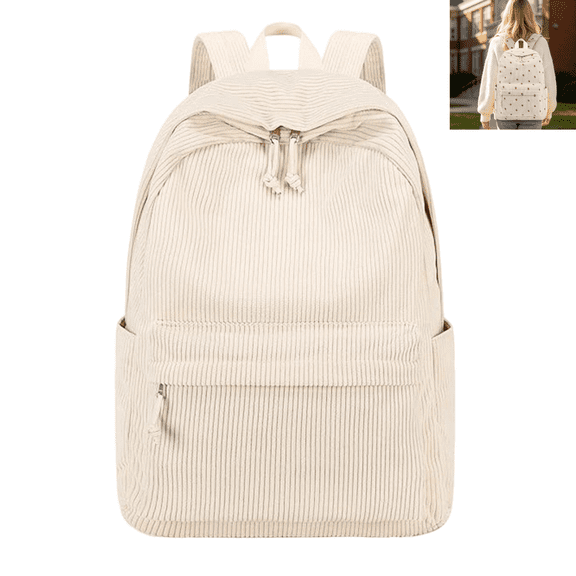 Corduroy Large Capacity Student Backpack with Padded Shoulder Straps, Casual Everyday Carry Daypack for Campus Life and Daily Errands