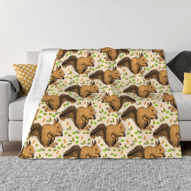 Balery Retro Squirrel Manta de Franela con Dibujo, Lujo Ultra Suave y Cálido, Antipelusa y Resistente a las Arrugas para Cama, Sofá, Camping -40"x30"