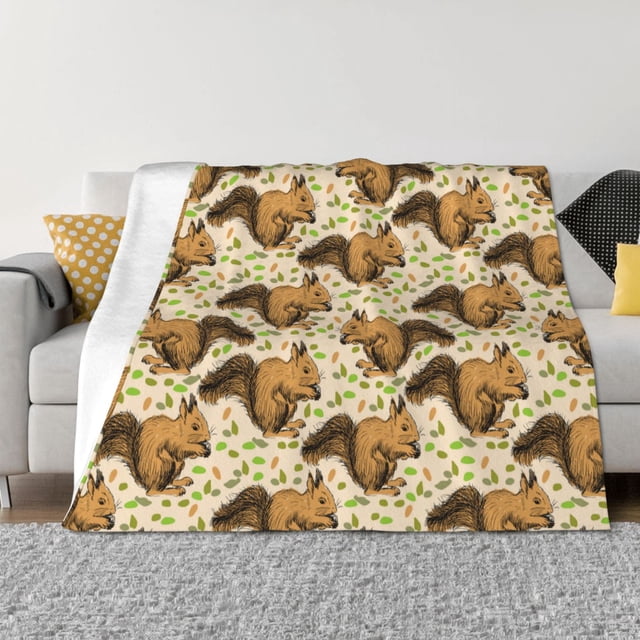 Fotbe Retro Squirrel Manta de Franela con Estampado, Manta Ultrasuave para Cama, Sofá, Auto, Hipoalergénica y Antibolitas-50"x40"