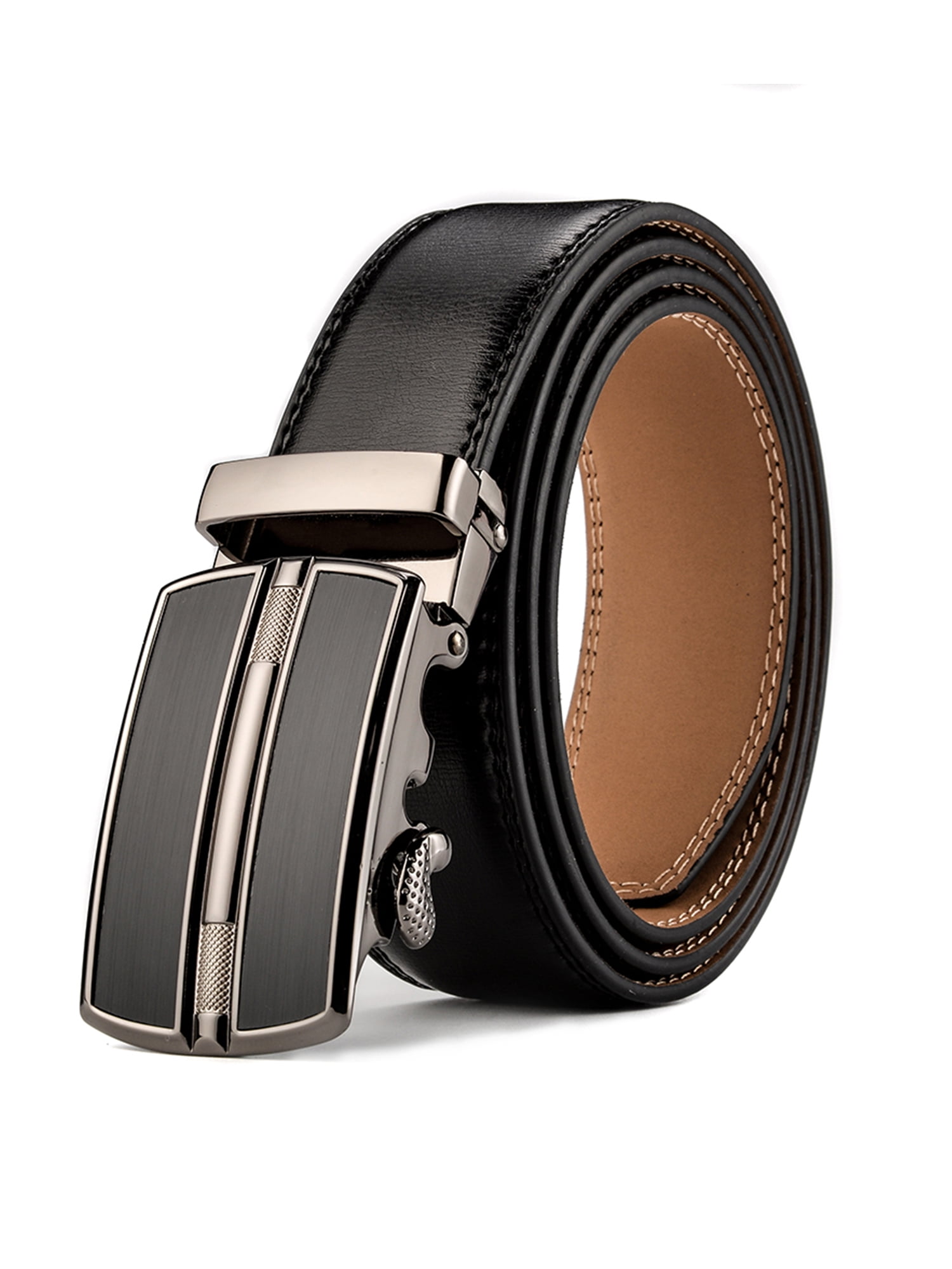 Xhtang Mens Adjustable Leather Ratchet Belt Automatic Buckle 