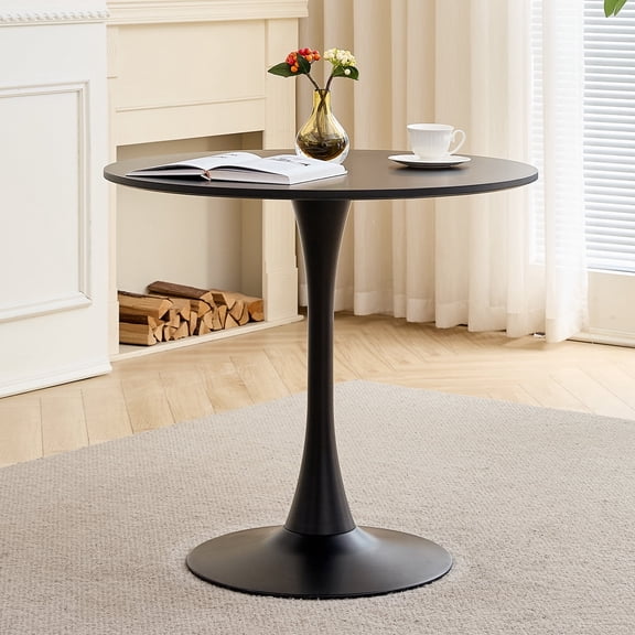 23.6" Round Dining Table for 2-4, Modern Circle Tulip Table with Metal Base for Kitchen Living Room, Apartment, Small Space, Cafe, Black