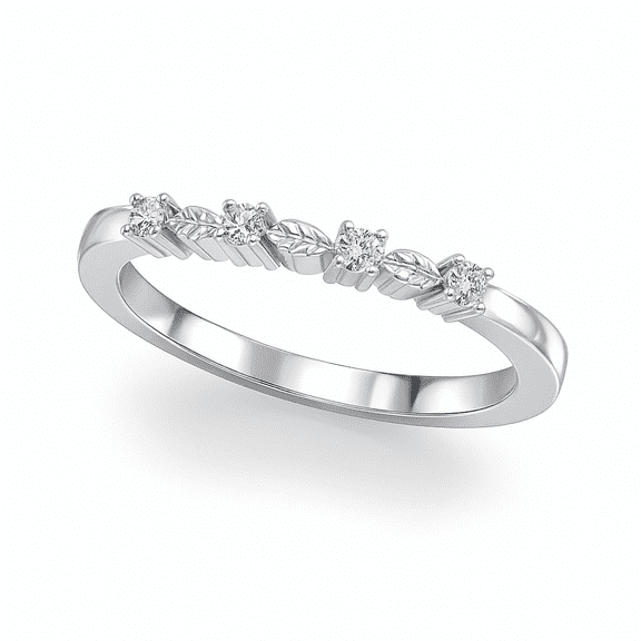 Leaf Accent 14K White Gold Lab-Grown Diamond Band Ring, FG Color, VVS1 Clarity, Stackable Fine Jewelry for Women