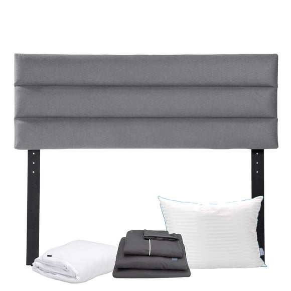 Cabecera Matrimonial Logan Gris+Almohada Royal+Protector Cloud+Sabanas Royal